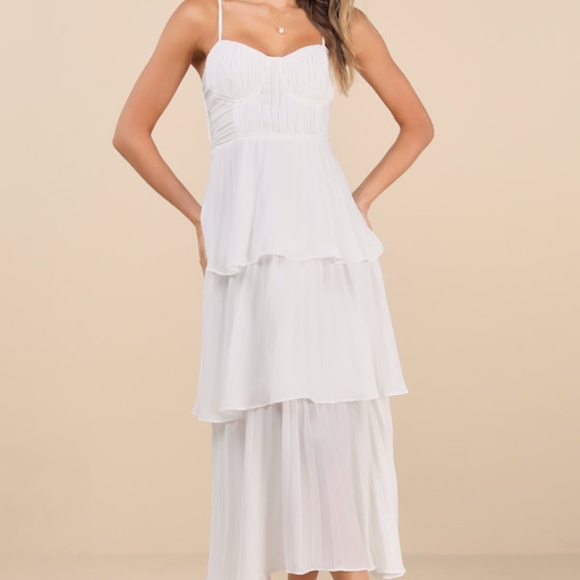 Lulus Dresses & Skirts - Lulus Cascading Crush White Tiered Bustier Midi Dress - Size XL